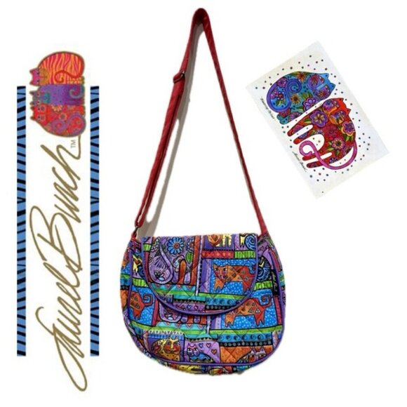Laurel Burch Handbags - VTG LAUREL BURCH CATS CROSSBODY SHOULDER BAG QUILTED FOLK ART CAT LOVERS KAWAII